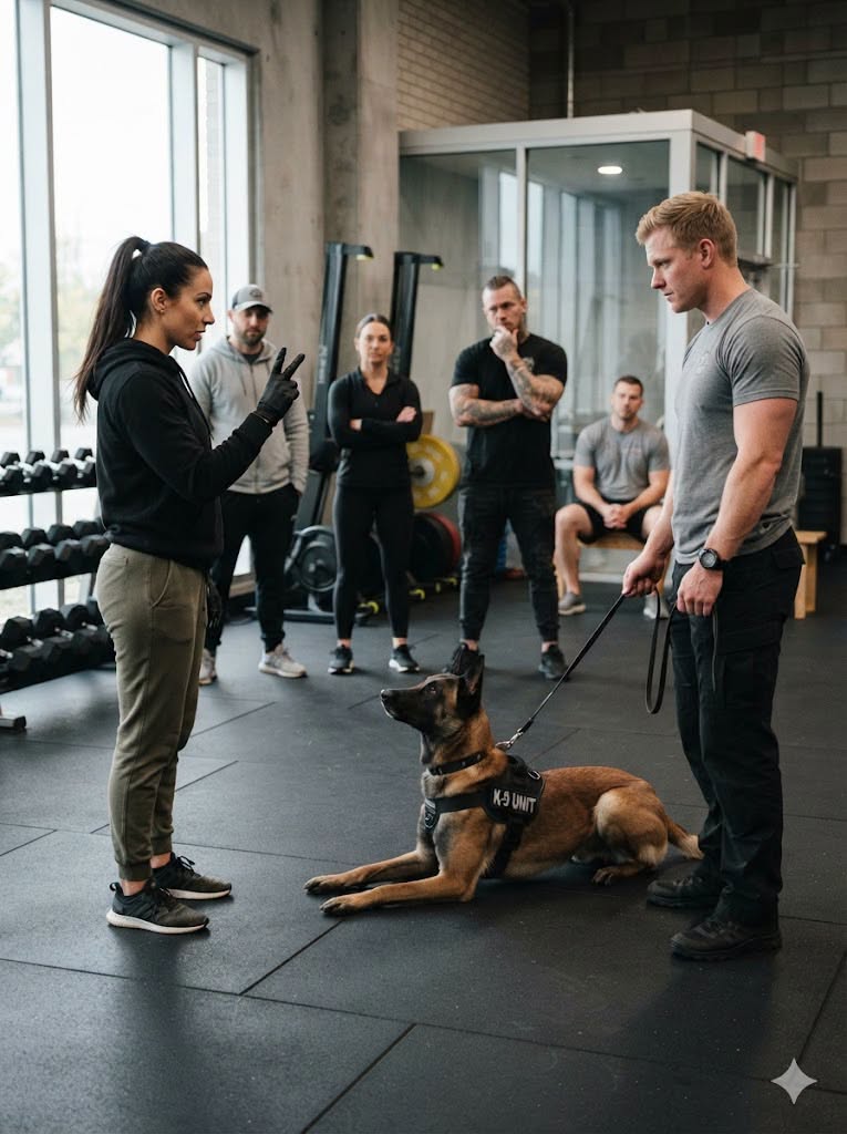 Unassuming Visitor Silences Arrogant Gym Members By Commanding Their Working Dog