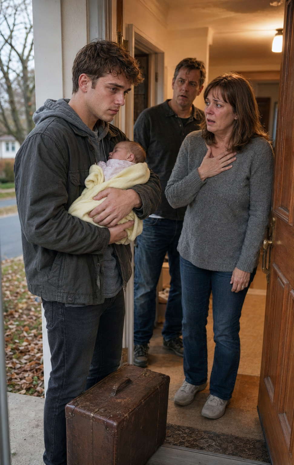My Husband Kicked Our 18-Year-Old Son Out—One Year Later, He Returned with a Newborn and My Dead Mother’s Suitcase