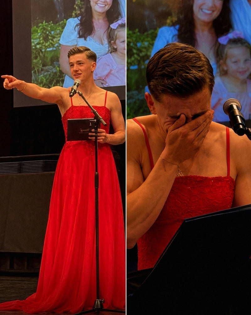 My Son Walked Across the Graduation Stage in a Bright Red Dress While the Auditorium Giggled – He Did It for Me