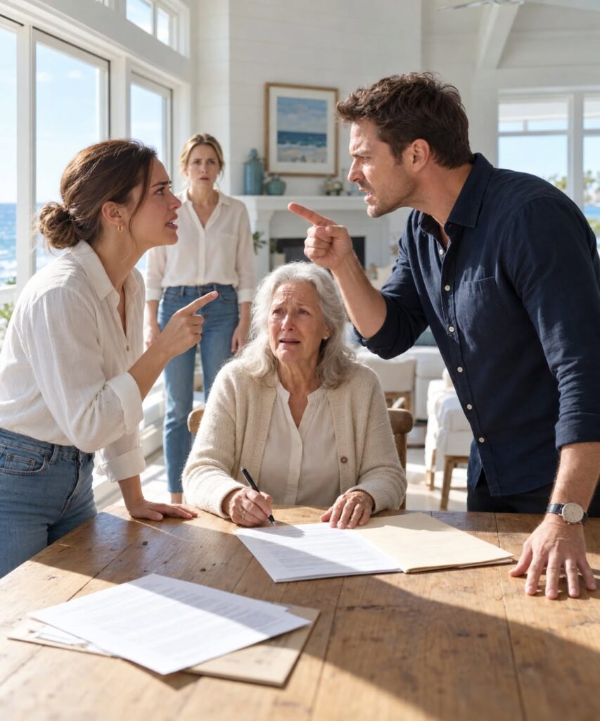 I put my grandmother’s $687,000 beach house in a trust to protect her, but then I caught my sister’s husband forcing her to sign it away…