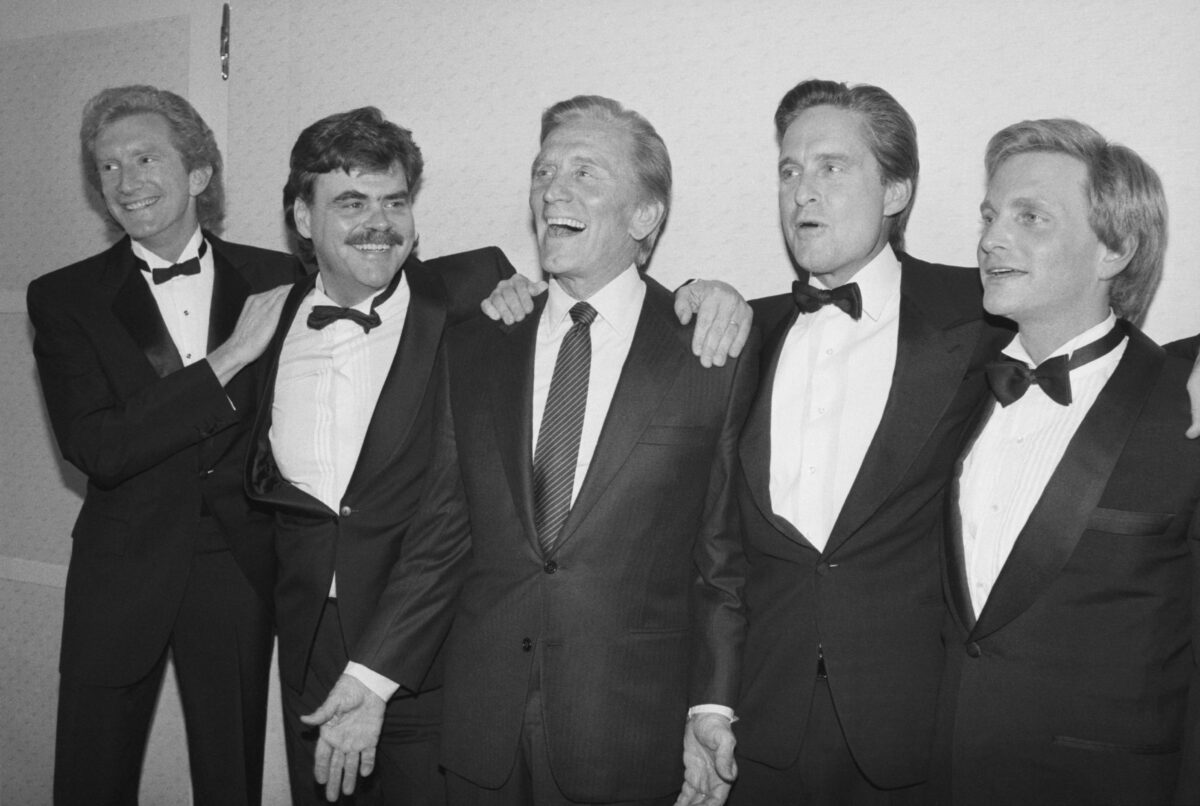 Kirk Douglas made sure his sons and other family members received meaningful parts of his estate. In this photo, he posed with Peter, Joel, Michael, and Eric during a gala evening where he was honored by the American Academy of Dramatic Arts at Majestic Theatre on April 6, 1987, in Manhattan, New Yo