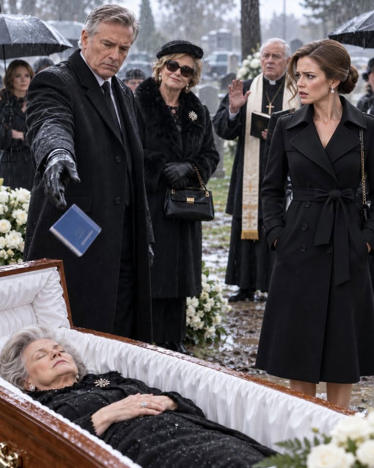 My father tossed my grandmother’s savings passbook into her grave and sneered that it was worthless. The following morning, I walked into the bank with that same book, and the teller went pale before reaching for the phone and calling the police.